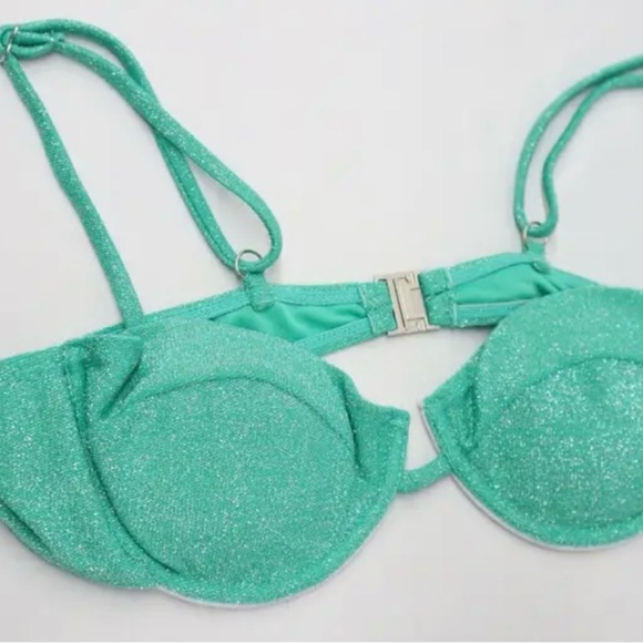 Green Sparkle Underwire Tie Side Bikini Set - Picture 8 of 12